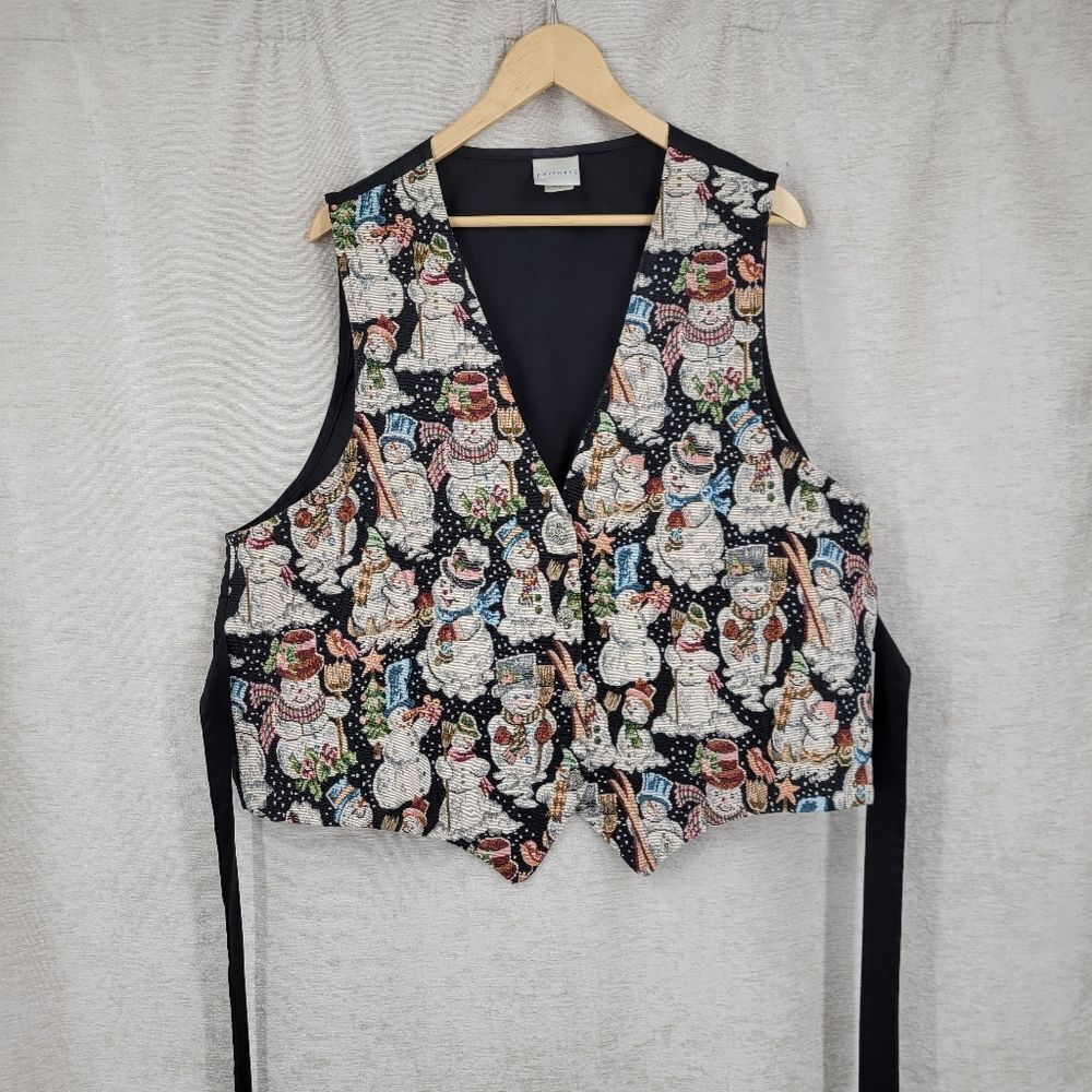 Vintage Vest Snowman Tapestry Winter Holiday Christmas Women's Plus Size 2X